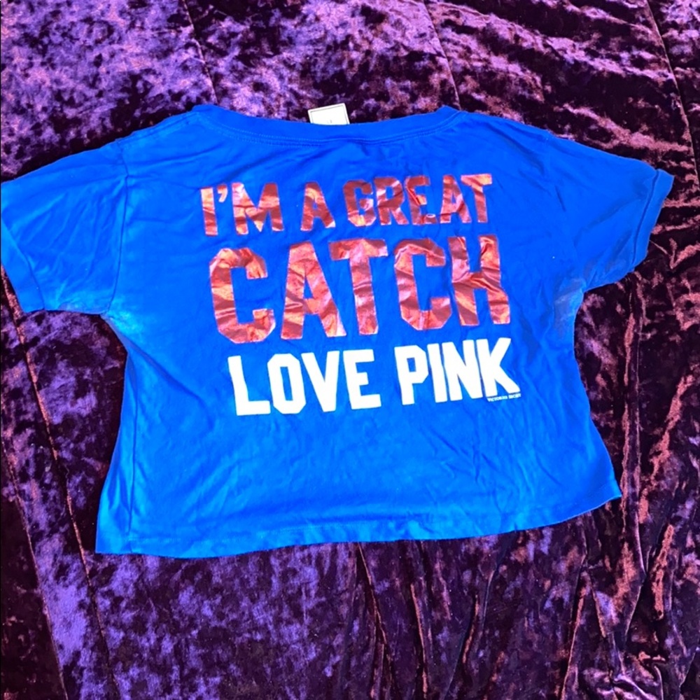 PINK blue crop top shirt